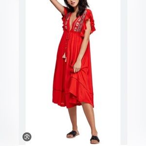 Beautiful Free People WILL WAIT FOR YOU MIDI DRESS IN RED. Size Large. NWT
